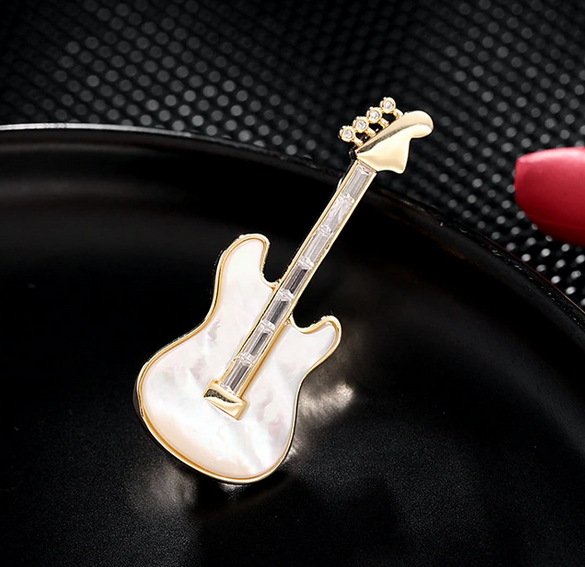 Jewelblings Music Festival Jewelry Gold Tone Mother of Pearl Guitar Brooch Pin for Unisex Accessory
