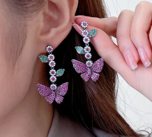 Jewelblings Chic Fashion Linear Small Flowers and Butterfly Drop Earrings