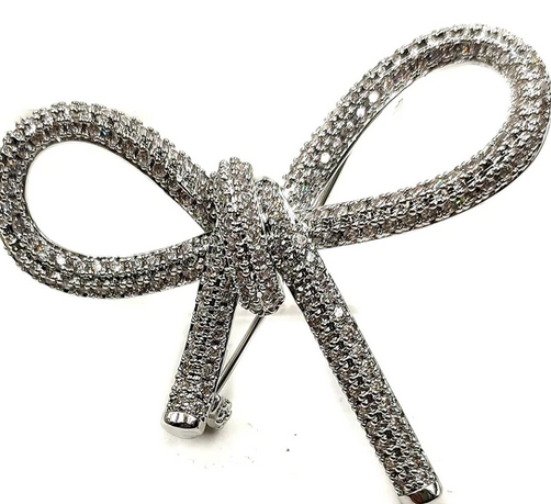 Glitter Full Micro Pave CZ Clear White Rope Bow Brooches Interlock Knot Pins