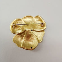 Load image into Gallery viewer, Elegancy Gold Metallic Bloom Camellia Flower Brooch Pin with Crystal Accent
