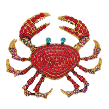 Load image into Gallery viewer, Shimmering Oversize Red Crystal Crab Brooch Beach Animal Jewelry
