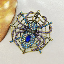 Load image into Gallery viewer, Gorgeous Spider - Shaped Rhinestone Brooch with Web Design
