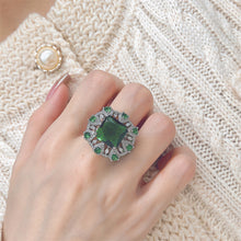 Load image into Gallery viewer, Edwardian Vintage Green Pear and Square Flower Cocktail Rings
