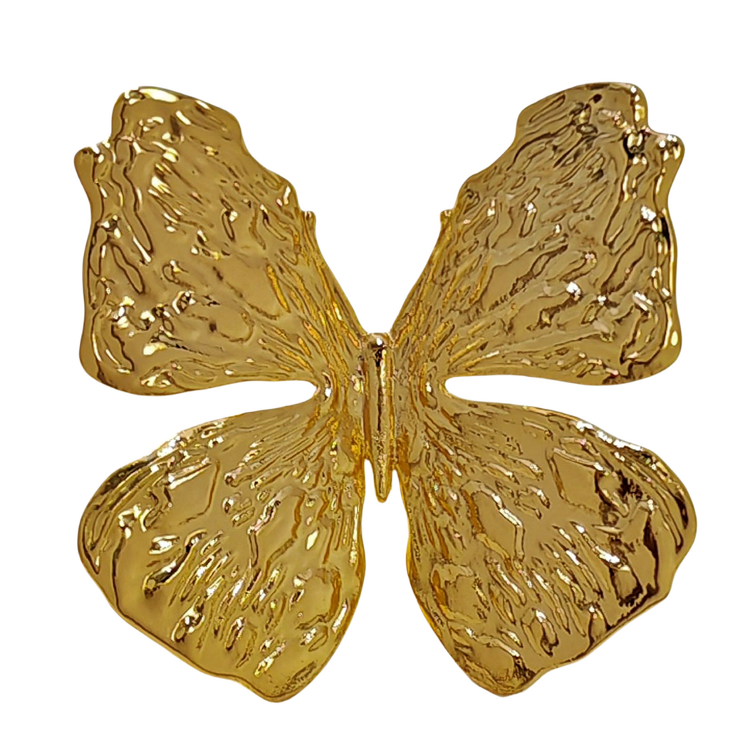 Simplistic Embossed Gold Butterfly Brooch Pin Nature Inspire Insect Jewelry