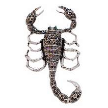 Load image into Gallery viewer, Steampunk Silver Tone Dark Gray Crystal Large Scorpion Brooch Pin Dangerous Insect Jewelry

