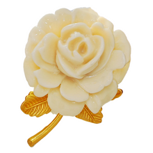 Load image into Gallery viewer, Romance Vintage Ivory Resin Rose Brooch with Gold Leaf Detail Sweet Jewelry
