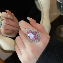 Load image into Gallery viewer, Pretty CZ Cluster Pink Pear Shaped Halo Adjustable Rings for Women Party
