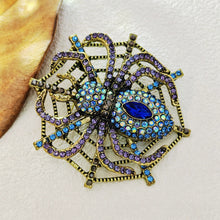 Load image into Gallery viewer, Gorgeous Spider - Shaped Rhinestone Brooch with Web Design
