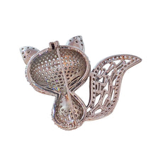 Load image into Gallery viewer, Adorable Full CZ Big Tail Black Eyed Fox Brooch Pin Bling Animal Jewelry

