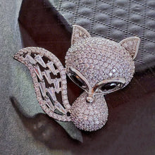 Load image into Gallery viewer, Adorable Full CZ Big Tail Black Eyed Fox Brooch Pin Bling Animal Jewelry
