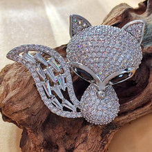 Load image into Gallery viewer, Adorable Full CZ Big Tail Black Eyed Fox Brooch Pin Bling Animal Jewelry
