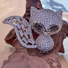 Load image into Gallery viewer, Adorable Full CZ Big Tail Black Eyed Fox Brooch Pin Bling Animal Jewelry
