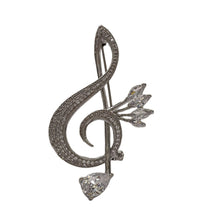 Load image into Gallery viewer, Sparkling Silver Tone Pear and Marquise Shaped CZ Musical Note Brooch Treble Clef Pin Music Notation Theme Jewelry
