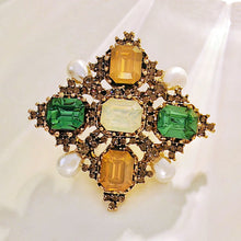 Load image into Gallery viewer, Byzantine Vintage Imitated Pearl and Color Stone Maltese Cross Brooch Pin for Women
