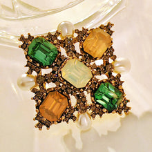 Load image into Gallery viewer, Byzantine Vintage Imitated Pearl and Color Stone Maltese Cross Brooch Pin for Women
