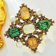Load image into Gallery viewer, Byzantine Vintage Imitated Pearl and Color Stone Maltese Cross Brooch Pin for Women
