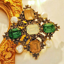 Load image into Gallery viewer, Byzantine Vintage Imitated Pearl and Color Stone Maltese Cross Brooch Pin for Women

