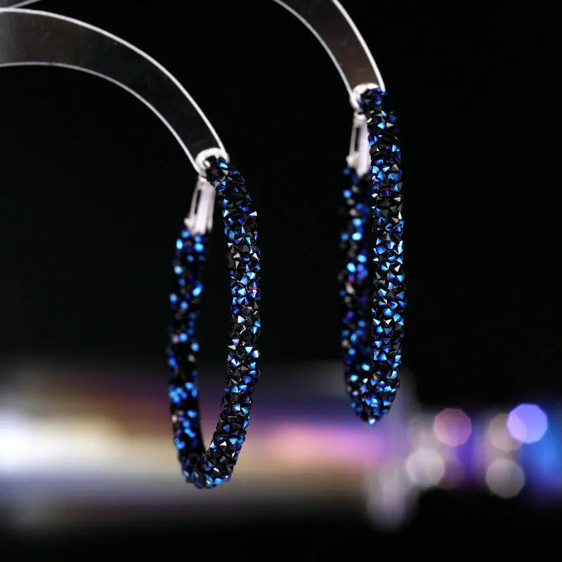 Chic Fashion Full Red Black Clear Dark Blue Crystal Hoop Earrings Daily Wear Accessory