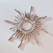 Load image into Gallery viewer, Classic Opens Silver Metallic Sunburst Pin Brooch with Crystal Accent
