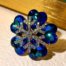 Load image into Gallery viewer, Deliciated Blue Heart Shaped Flower Brooch with AB Snowflake Accent
