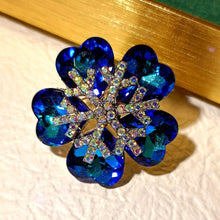 Load image into Gallery viewer, Deliciated Blue Heart Shaped Flower Brooch with AB Snowflake Accent
