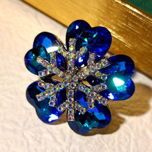 Load image into Gallery viewer, Deliciated Blue Heart Shaped Flower Brooch with AB Snowflake Accent
