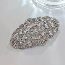 Load image into Gallery viewer, Edwardian Vintage Silver Tone Crystal Rhinestone Oval Art Deco Brooch Badge Pin Wedding Accessory

