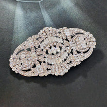 Load image into Gallery viewer, Edwardian Vintage Silver Tone Crystal Rhinestone Oval Art Deco Brooch Badge Pin Wedding Accessory

