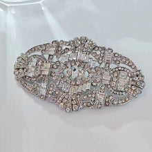 Load image into Gallery viewer, Edwardian Vintage Silver Tone Crystal Rhinestone Oval Art Deco Brooch Badge Pin Wedding Accessory
