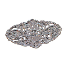 Load image into Gallery viewer, Edwardian Vintage Silver Tone Crystal Rhinestone Oval Art Deco Brooch Badge Pin Wedding Accessory
