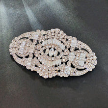 Load image into Gallery viewer, Edwardian Vintage Silver Tone Crystal Rhinestone Oval Art Deco Brooch Badge Pin Wedding Accessory
