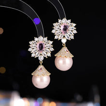 Load image into Gallery viewer, Elegant Vintage Green Flower Pearl Drop Earrings Wedding Party Accessory
