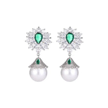 Load image into Gallery viewer, Elegant Vintage Green Flower Pearl Drop Earrings Wedding Party Accessory
