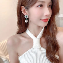 Load image into Gallery viewer, Elegant Vintage Green Flower Pearl Drop Earrings Wedding Party Accessory
