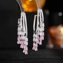 Load image into Gallery viewer, Exquisite Trio Half Hoop Link Clear and Pink Pear Tassel Earrings for Evening Party
