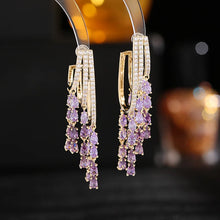 Load image into Gallery viewer, Exquisite Trio Half Hoop Link Clear and Pink Pear Tassel Earrings for Evening Party
