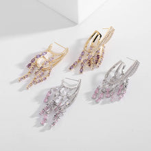 Load image into Gallery viewer, Exquisite Trio Half Hoop Link Clear and Pink Pear Tassel Earrings for Evening Party
