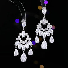 Load image into Gallery viewer, Fantastic Silver Tone Oval and Pear CZ Accent Chandelier Earrings for Women Formal Party Accessory
