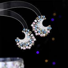 Load image into Gallery viewer, Fashion Designer Gold Tone Sprout &amp;Burst CZ Purple Blue Moon  Earrings for Office Lady Wear
