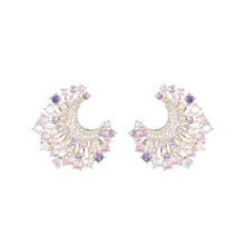 Load image into Gallery viewer, Fashion Designer Gold Tone Sprout &amp;Burst CZ Purple Blue Moon  Earrings for Office Lady Wear
