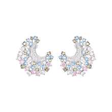 Load image into Gallery viewer, Fashion Designer Gold Tone Sprout &amp;Burst CZ Purple Blue Moon  Earrings for Office Lady Wear
