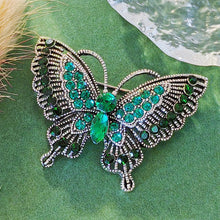 Load image into Gallery viewer, Glamorous Vintage Silver Tone Filigree Green Crystal Butterfly Brooch for Women
