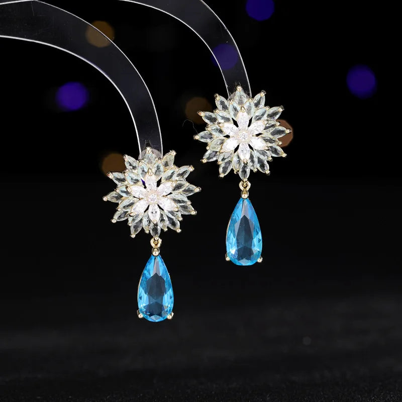 Gorgeous Multi-Tiered Snowflake Pear Drop Earrings for Cocktail Dressy Jewelry