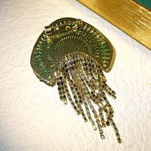 Load image into Gallery viewer, Excellent Green AB Rhinestone Jellyfish Fringe Tassel Brooch Medusa Pin Tropical Beach Jewelry
