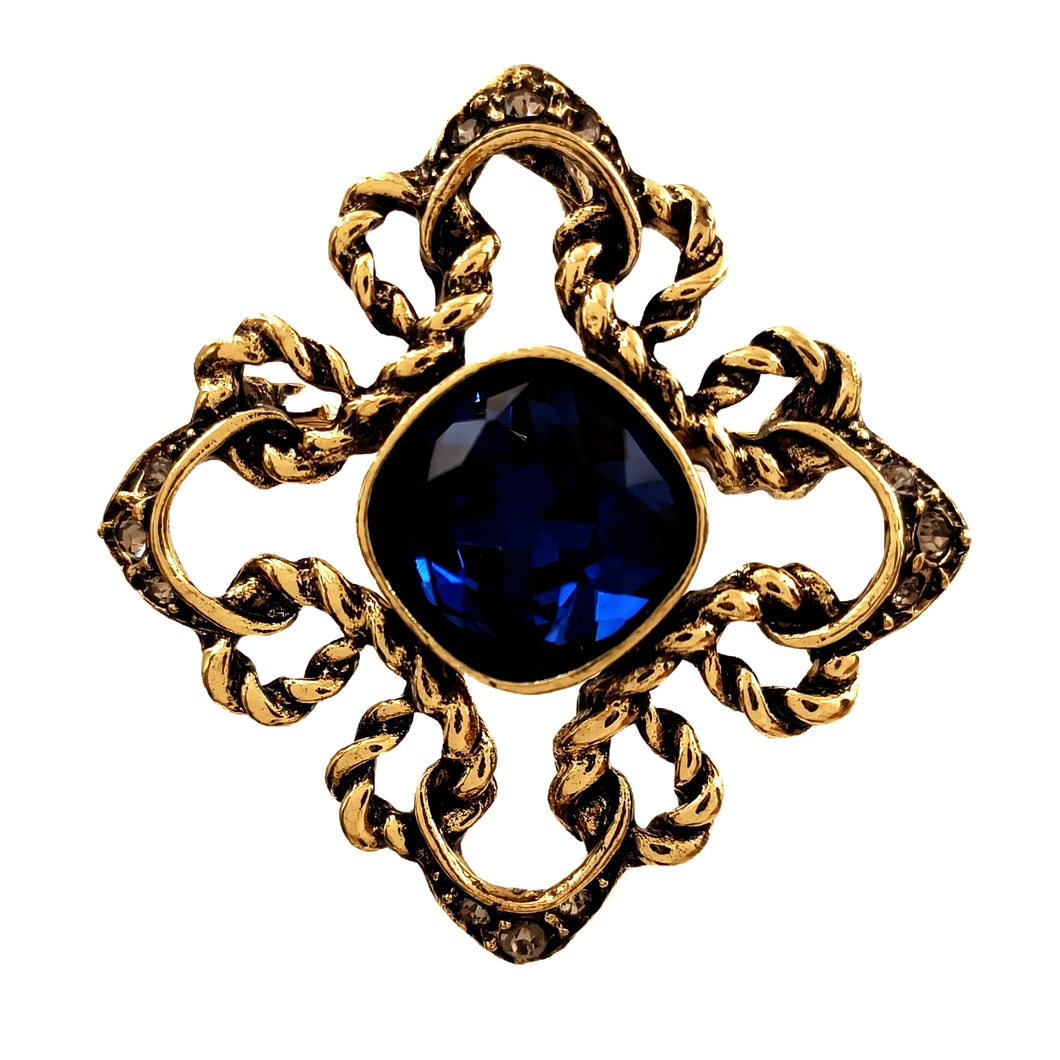 Gorgeous Vintage Blue Rhinestone Art Nouveau Broach Pin Cross Jewely