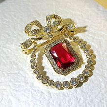 Load image into Gallery viewer, Vintage Style Opens Ribbon Bow Red Stone Drop Pear Shaped Brooch Pin
