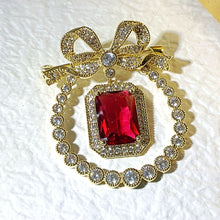 Load image into Gallery viewer, Vintage Style Opens Ribbon Bow Red Stone Drop Pear Shaped Brooch Pin

