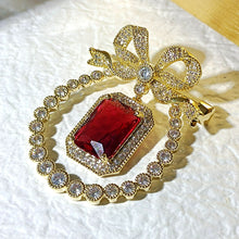Load image into Gallery viewer, Vintage Style Opens Ribbon Bow Red Stone Drop Pear Shaped Brooch Pin
