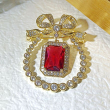 Load image into Gallery viewer, Vintage Style Opens Ribbon Bow Red Stone Drop Pear Shaped Brooch Pin
