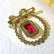 Load image into Gallery viewer, Vintage Style Opens Ribbon Bow Red Stone Drop Pear Shaped Brooch Pin
